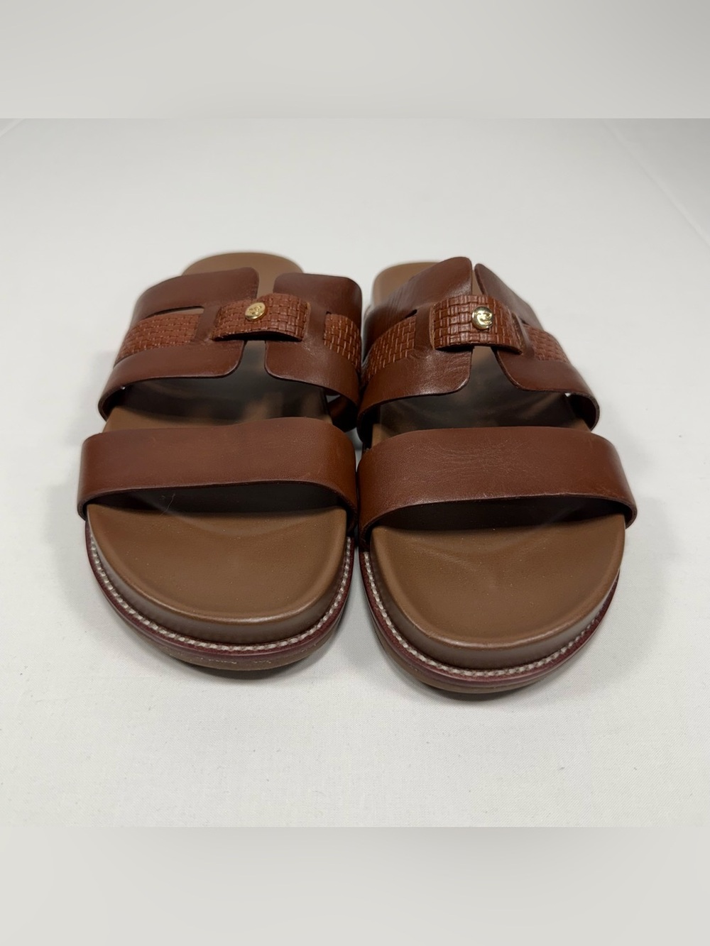 Easy Spirit Setrevin Brown Leather Dual Strap Slide Sandal Size 10 10M